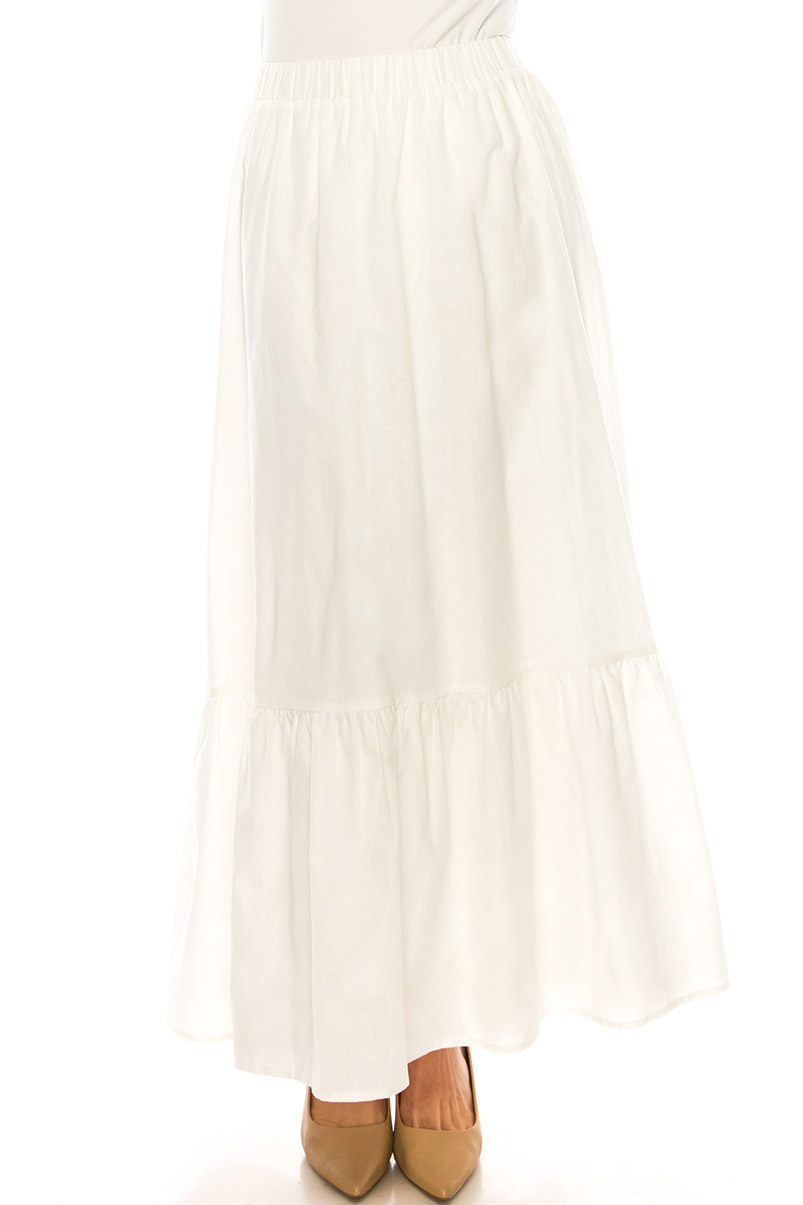 Tiered White Linen Maxi Skirt | Modest Women Clothing - YAL New York